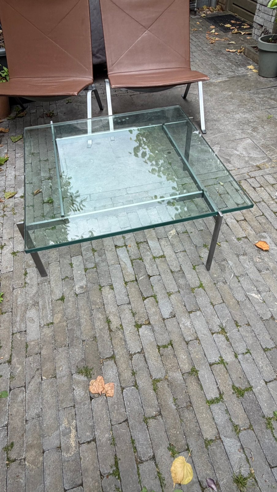 Coffee Table PK61  Glass/metal. Fritz Hansen  Paul Kjaerholm, Ophalen, Gebruikt, Vierkant, 50 tot 100 cm