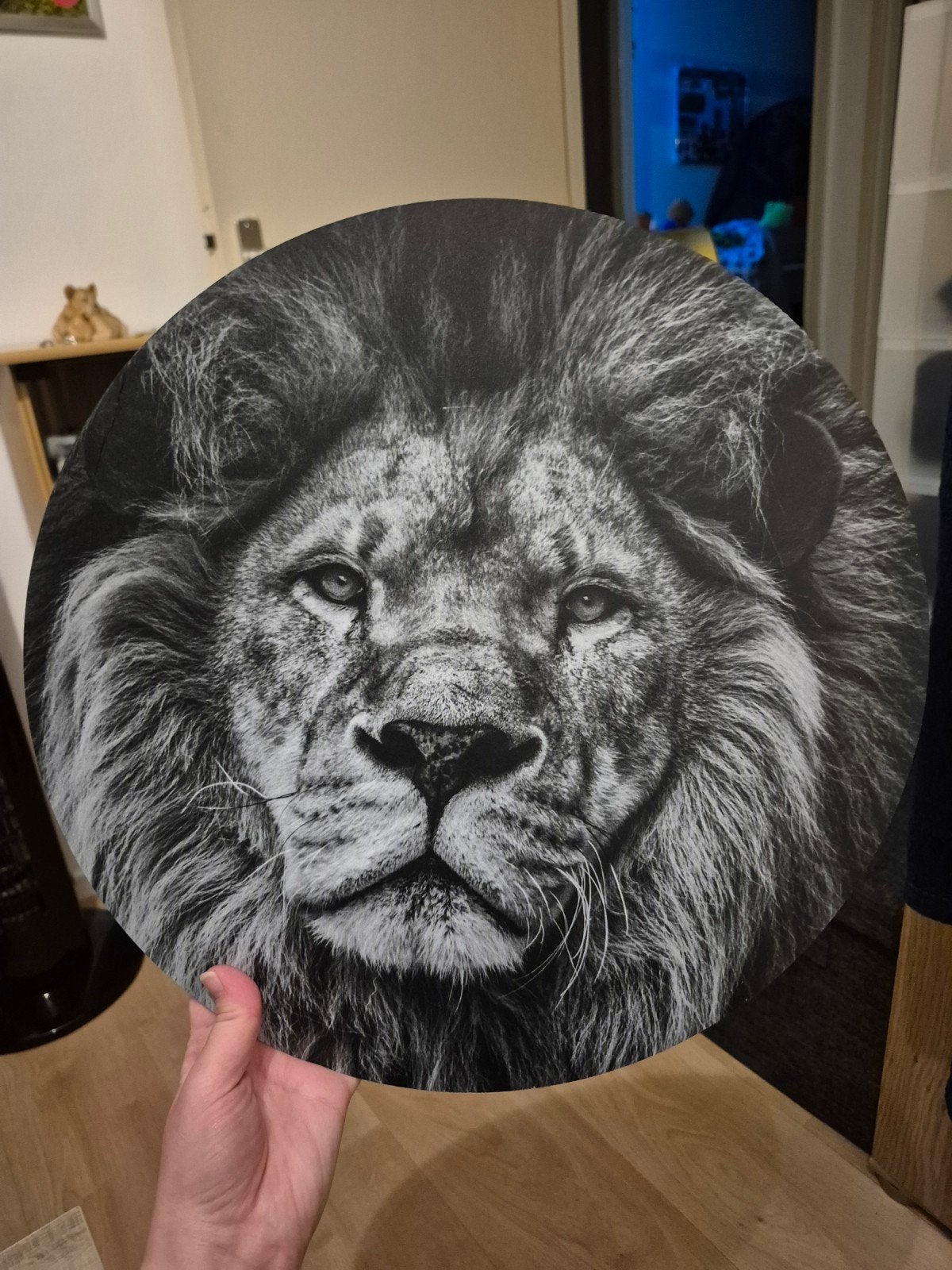 Muurcirkel leeuw zwart-wit 40 cm doorsnede dibond, Ophalen, Overige