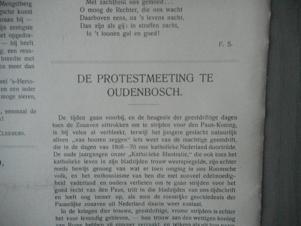 Oudenbosch. Zouaven-protestmeeting. 1911., Ophalen of Verzenden, Voor 1920, Nederland, Knipsel(s)
