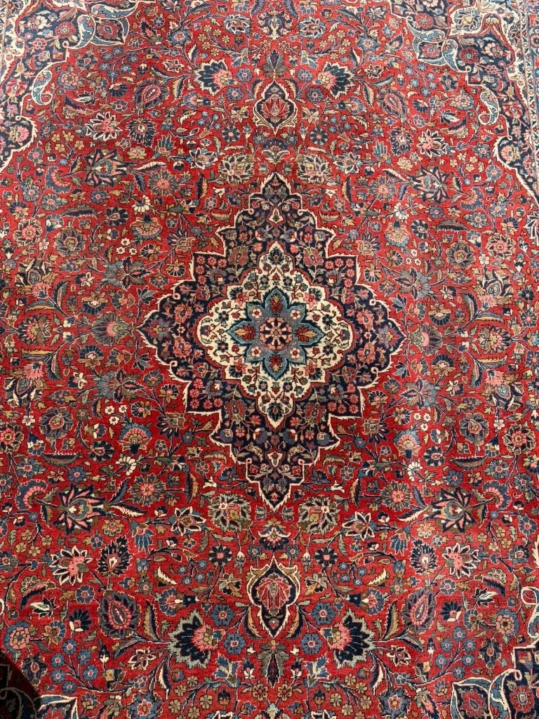Authentiek Kashan tapijt – 365  275 cm – klassiek Perzisch, Crème, WOL, 200 cm of meer, Ophalen of Verzenden