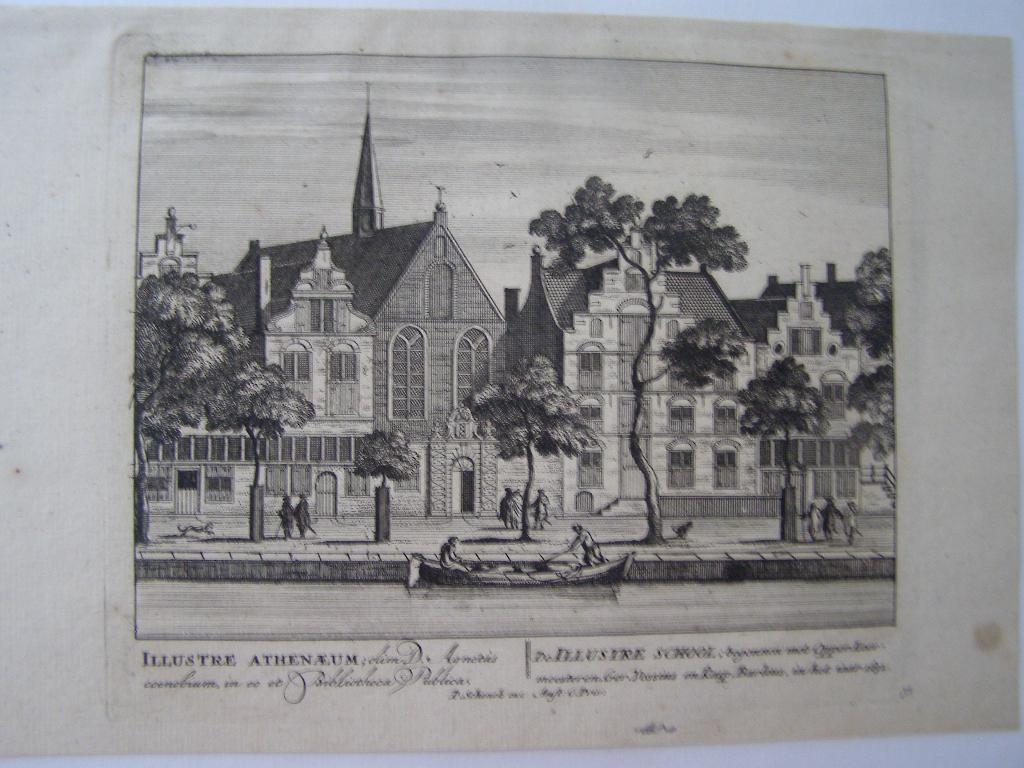 gravure De Illustre school Amsterdam(voorloper Universiteit), Antiek en Kunst, Kunst | Etsen en Gravures, 18 cm, 26 cm, Stadsgezicht