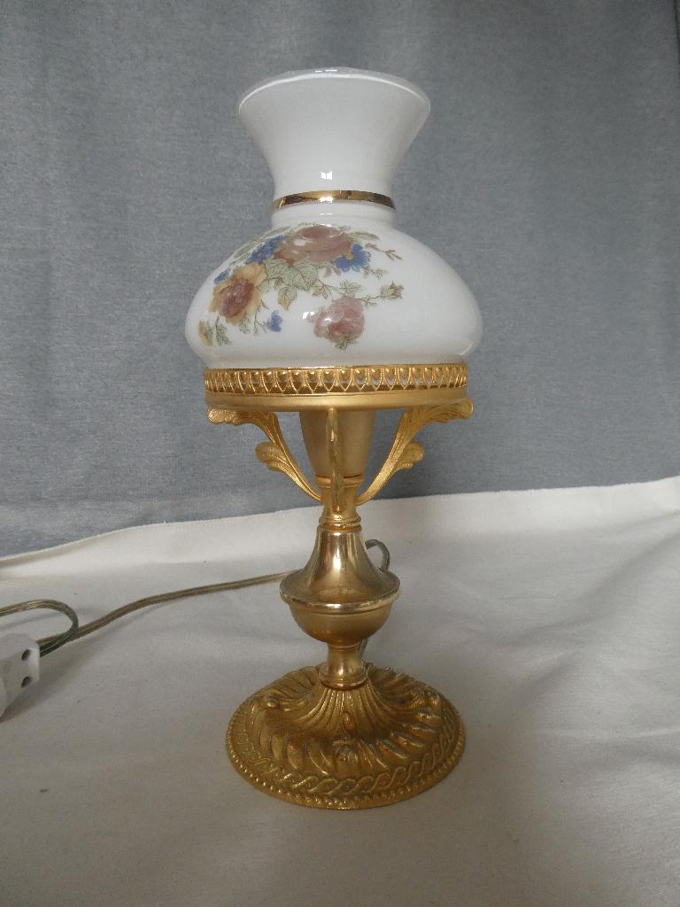 Messing boudoir lampje met glazen lampenkapje vintage, Gebruikt, Jaren 60, Ophalen of Verzenden, Glas