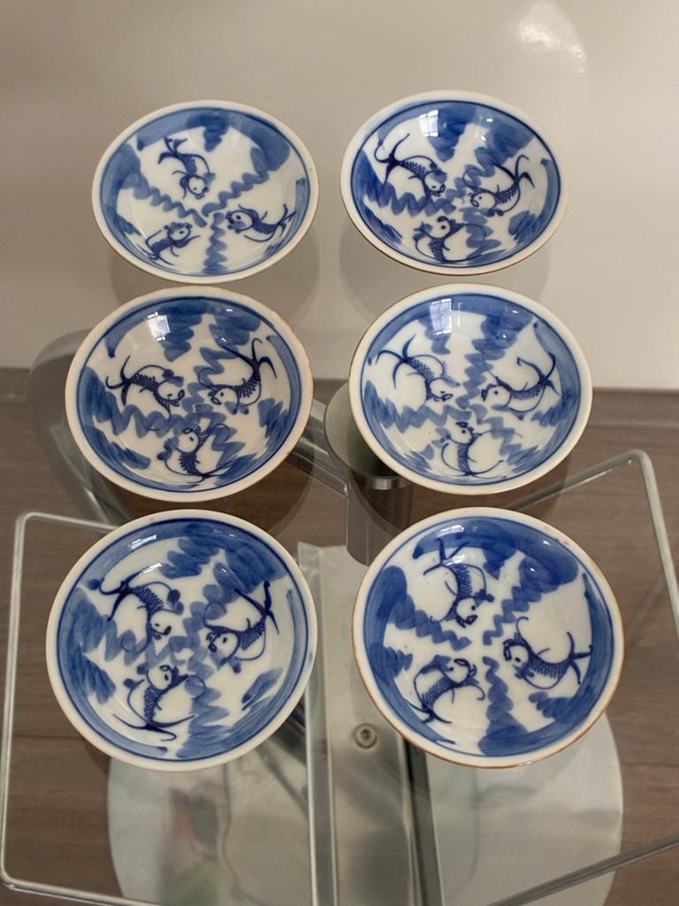 Set van 6 antieke Chinese porseleinen kommetjes met vissen, Antiek en Kunst, Antiek | Wandborden en Tegels, Ophalen