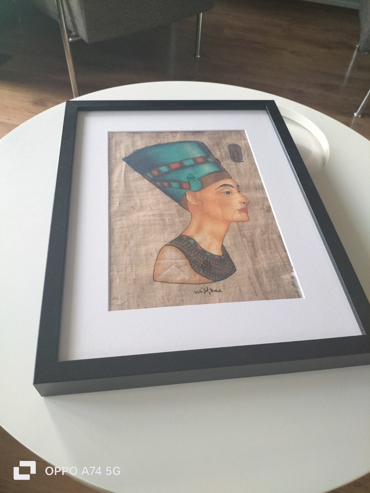 Ingelijste Egyptische papyrus met Nefertiti, Ophalen of Verzenden
