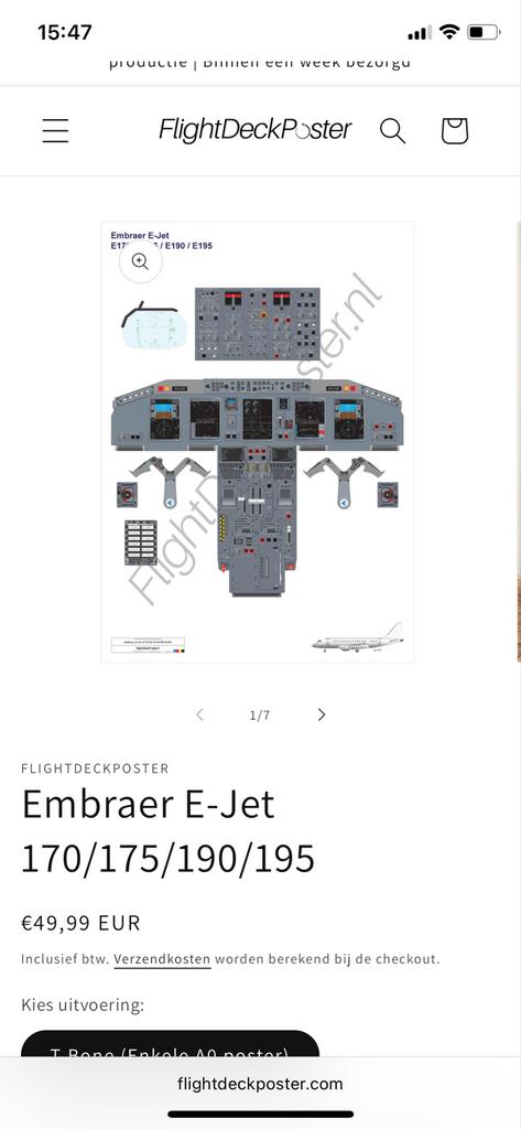 Embraer E175/190/195 Cockpitposter - Nieuwstaat, Ophalen of Verzenden, Zo goed als nieuw, Schaalmodel