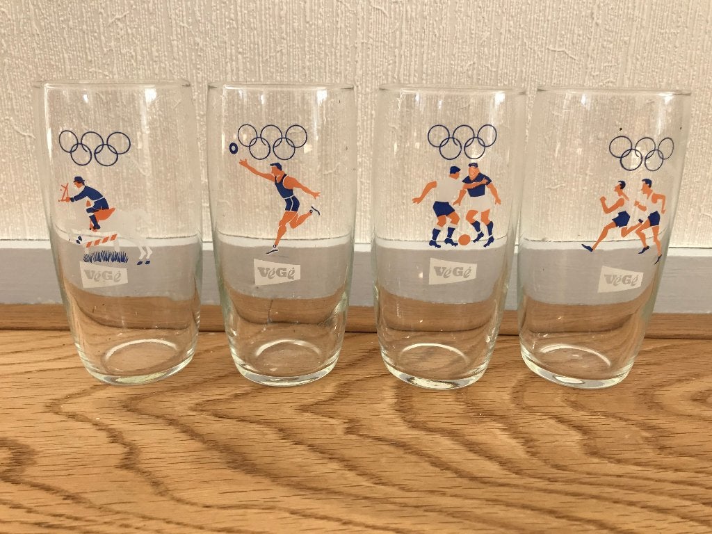 Végé 4 glazen, Olympische Spelen, 1964, Ophalen of Verzenden, Zo goed als nieuw, Frisdrankglas