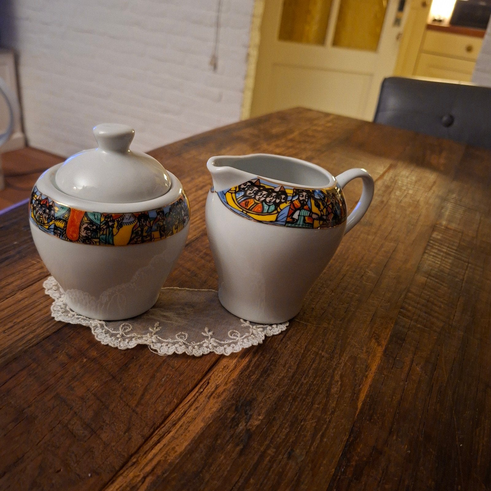Suikerpot met Deksel 14x9 Melkkan 12x10  leuke afbeelding, Antiek en Kunst, Curiosa en Brocante, Ophalen of Verzenden