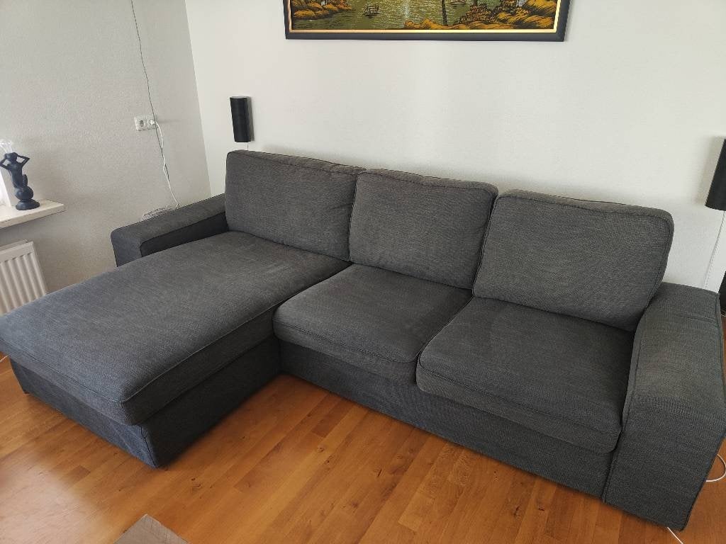 IKEA KIVIK 3-zitsbank met Chaise Longue – Antraciet/Grijs, Ophalen, Modern, Comfortabel, 250 tot 300 cm, Gebruikt