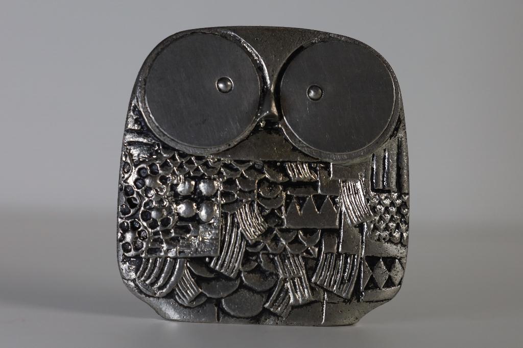 Metalen beeldje, uil, jaren 60, vintage 6 cm, uiltje, Ophalen of Verzenden, Zo goed als nieuw