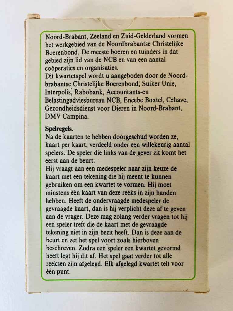 Kwartet Land- en Tuinbouw NCB Boerenbond boeren tuinders, Verzamelen, Speelkaarten, Jokers en Kwartetten, Ophalen of Verzenden