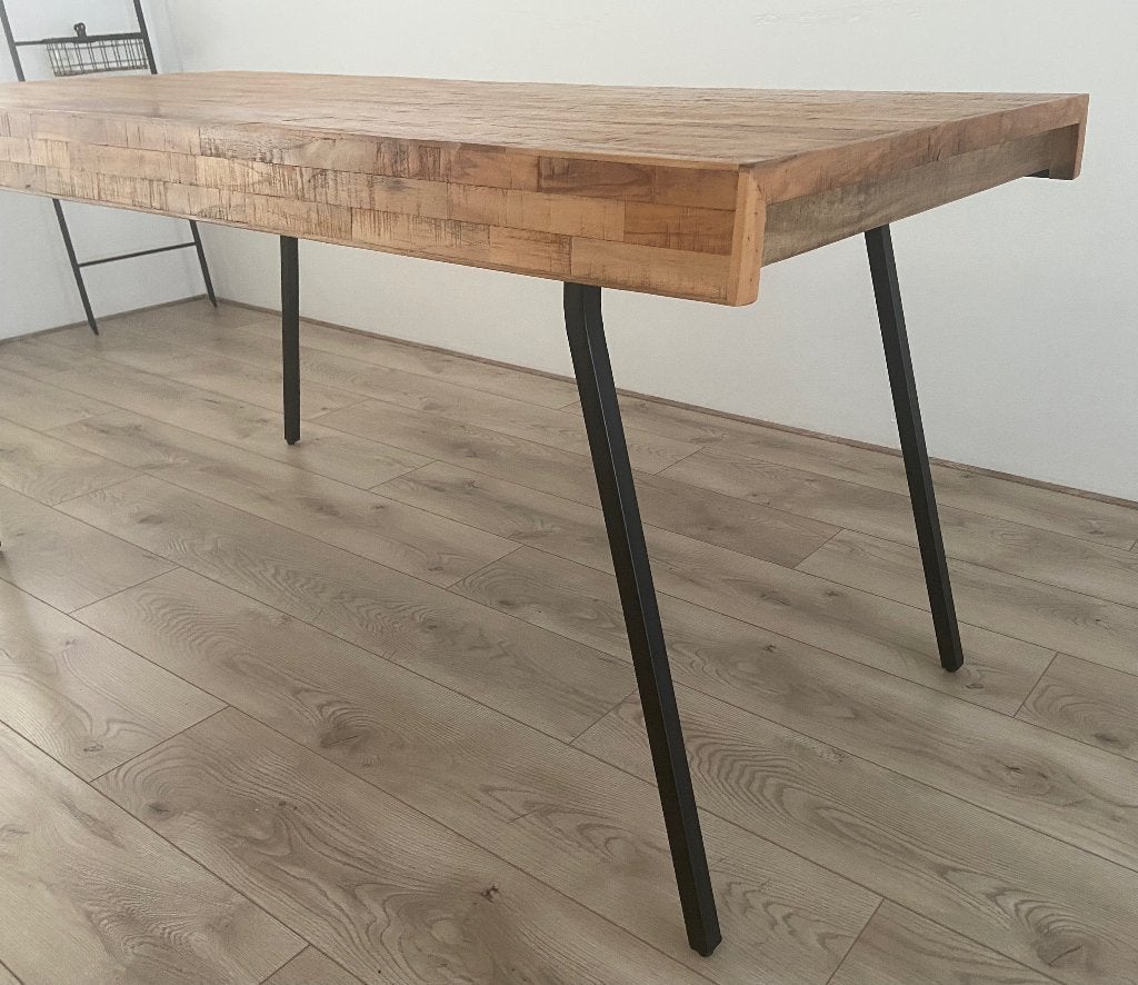 Industriële eettafel van teakhout / metaal - 160x78 cm, Huis en Inrichting, Tafels | Eettafels, Ophalen, Gebruikt, Teakhout, 50 tot 100 cm
