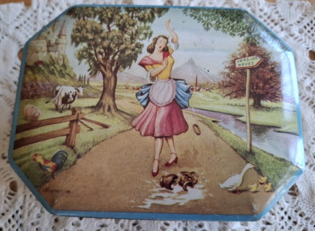 Oud Pomona blikje met fabel Perrette en de melkpot, Antiek en Kunst, Curiosa en Brocante, Ophalen of Verzenden