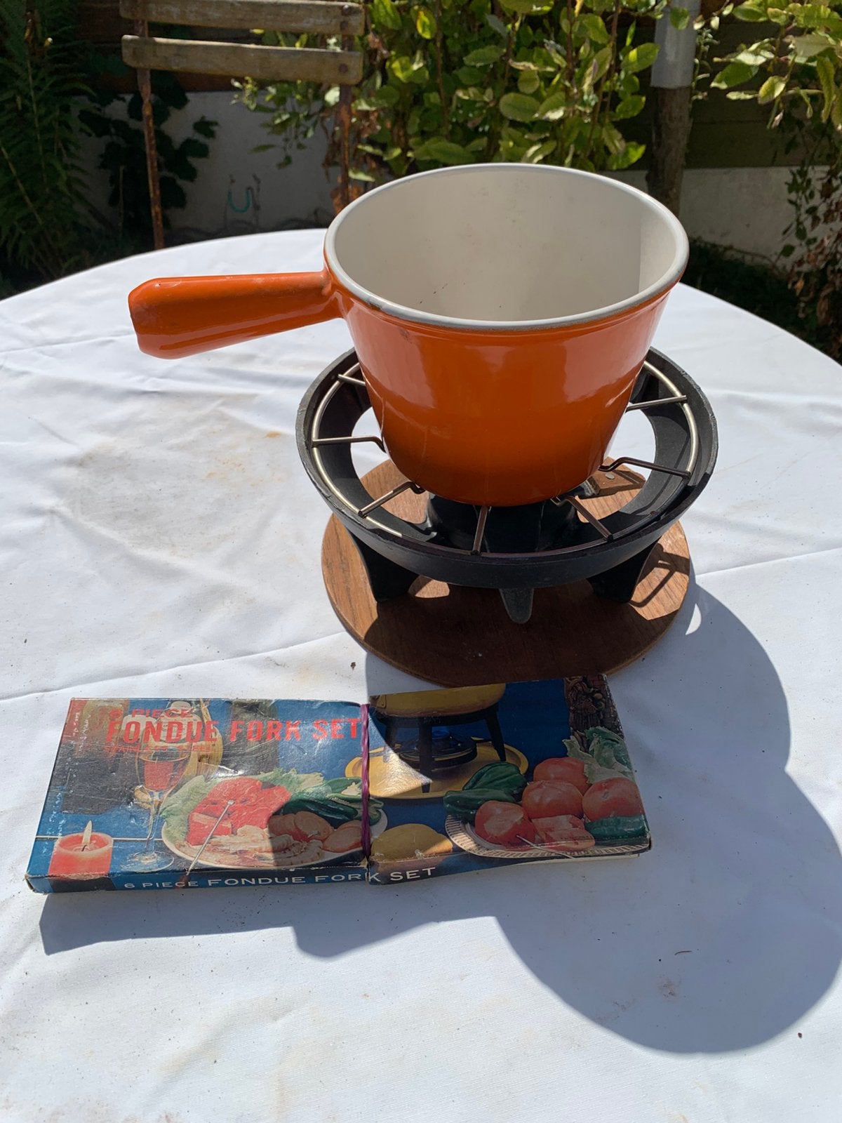 Originele le creuset fondueset. Oranje, Ophalen of Verzenden, Zo goed als nieuw, Brander, Fondueset