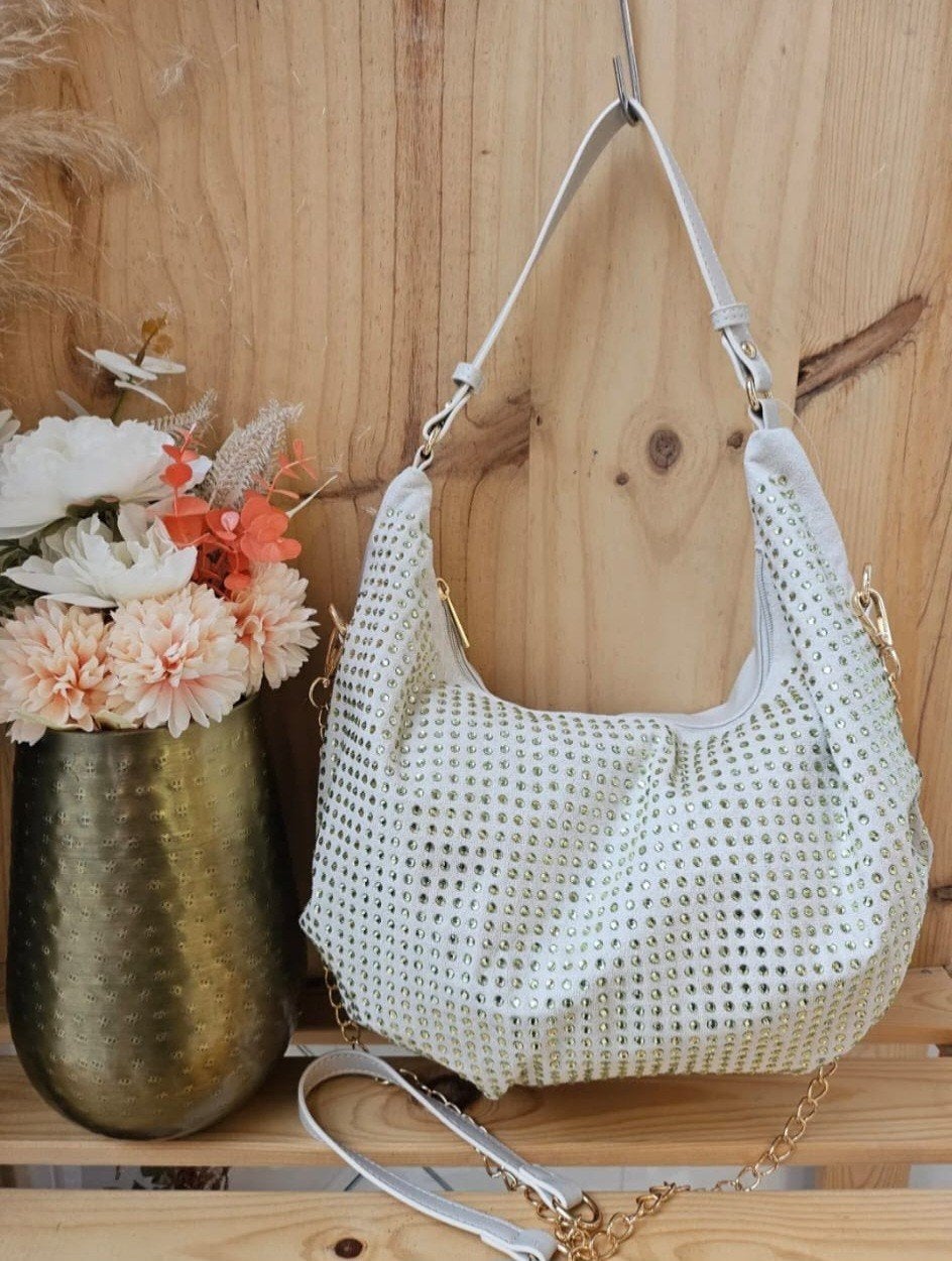 nieuw beige schoudertas met gouden studs, Ophalen, Nieuw, Wit, Schoudertasje