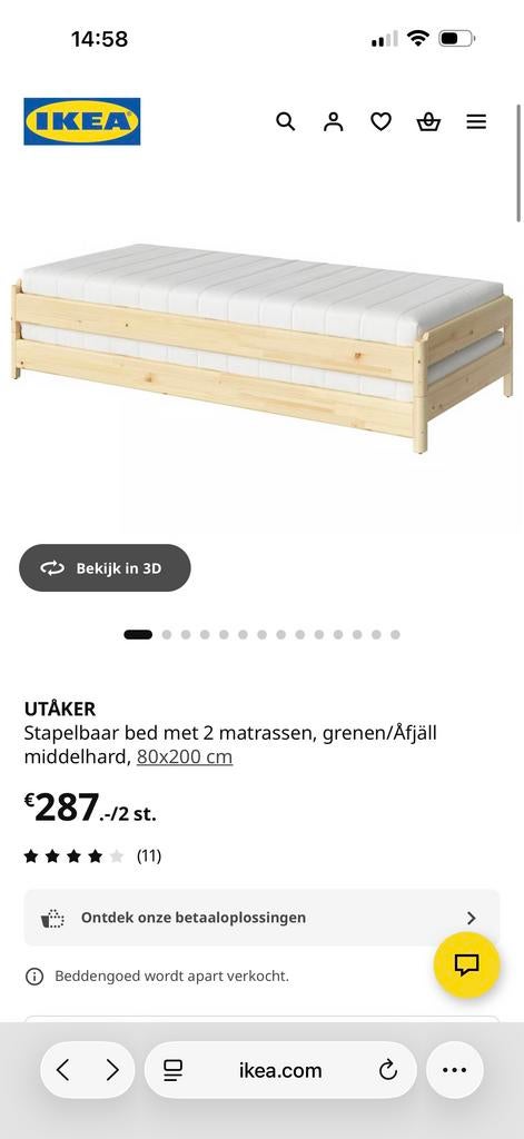 Zo goed als nieuw IKEA UTÅKER stapelbed met 2 matrassen, Huis en Inrichting, Slaapkamer | Bedden, Ophalen, Eenpersoons, Zo goed als nieuw