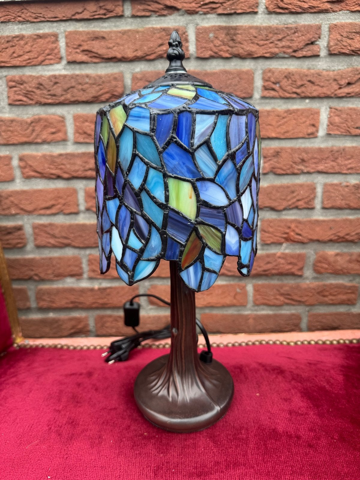 fraaie Tiffany lamp, blauw glas-in-lood, perfecte staat, Ophalen of Verzenden