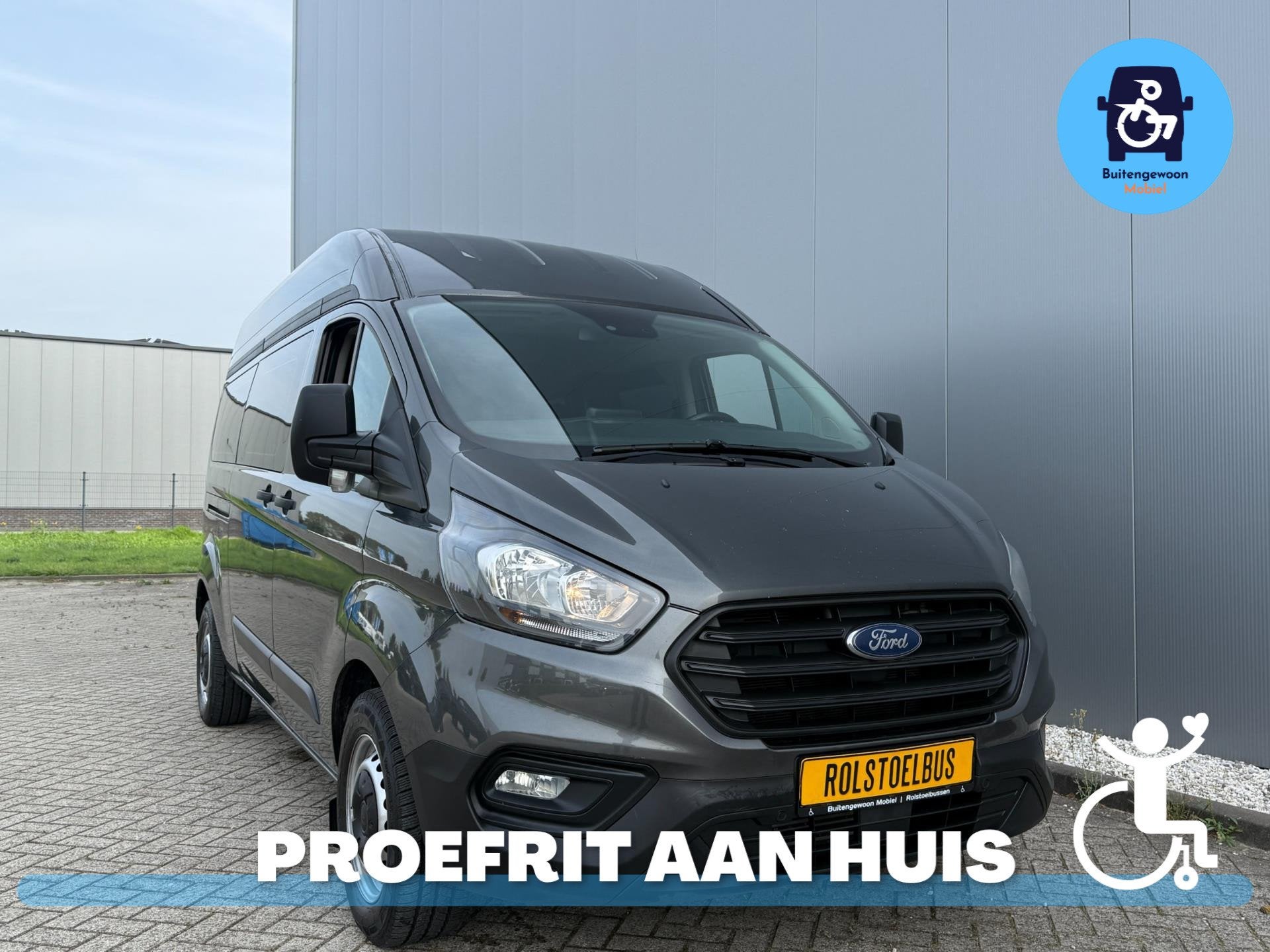 Ford Transit Custom Rolstoelbus Automaat (Airco) Deluxe vari, Auto's, 12 maanden, Stof, Gebruikt, Zwart