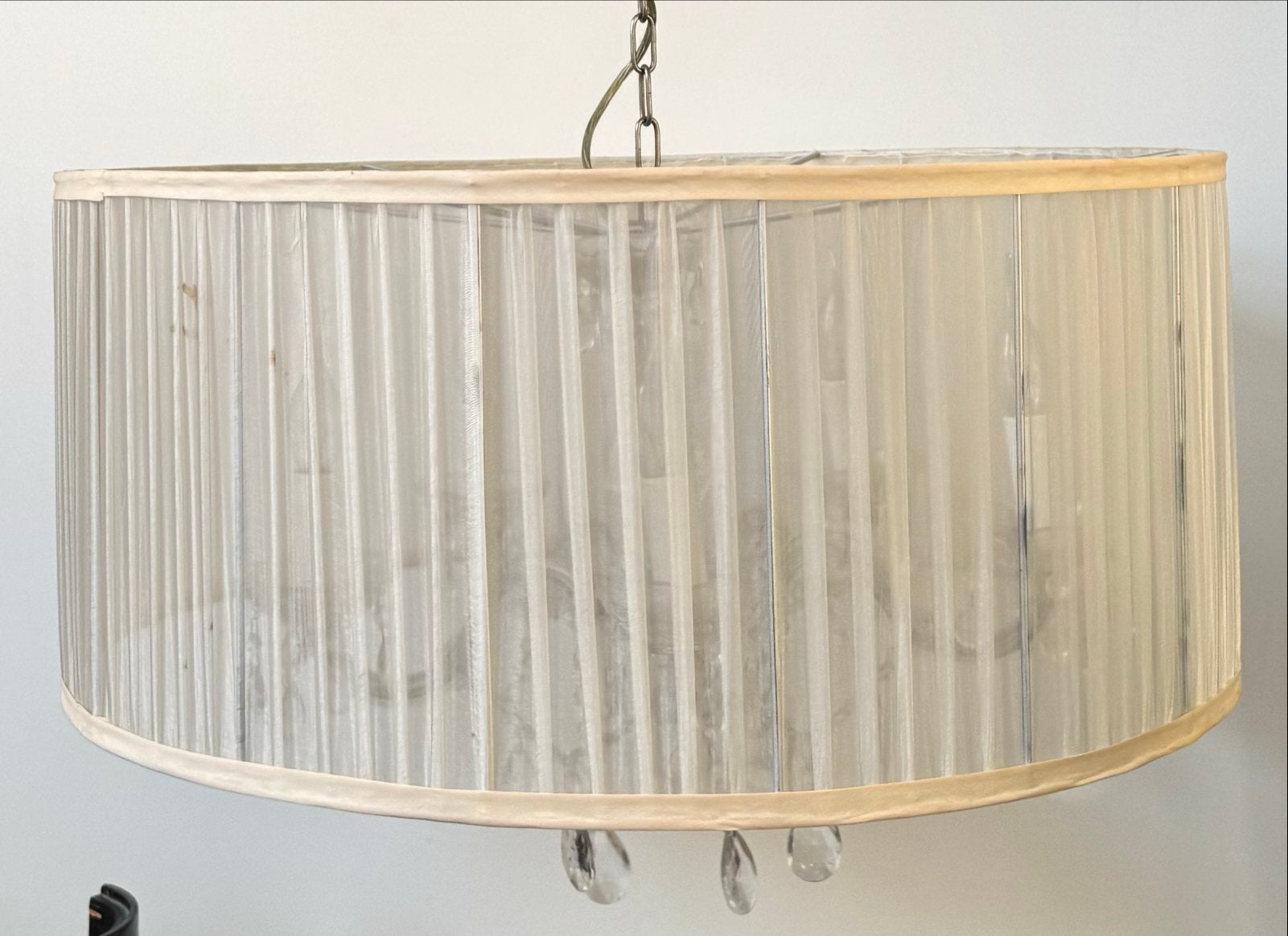 Elegante Kroonluchter met Stoffen Kap - 70cm, Ophalen of Verzenden, Gebruikt, Textiel, E14 (klein)