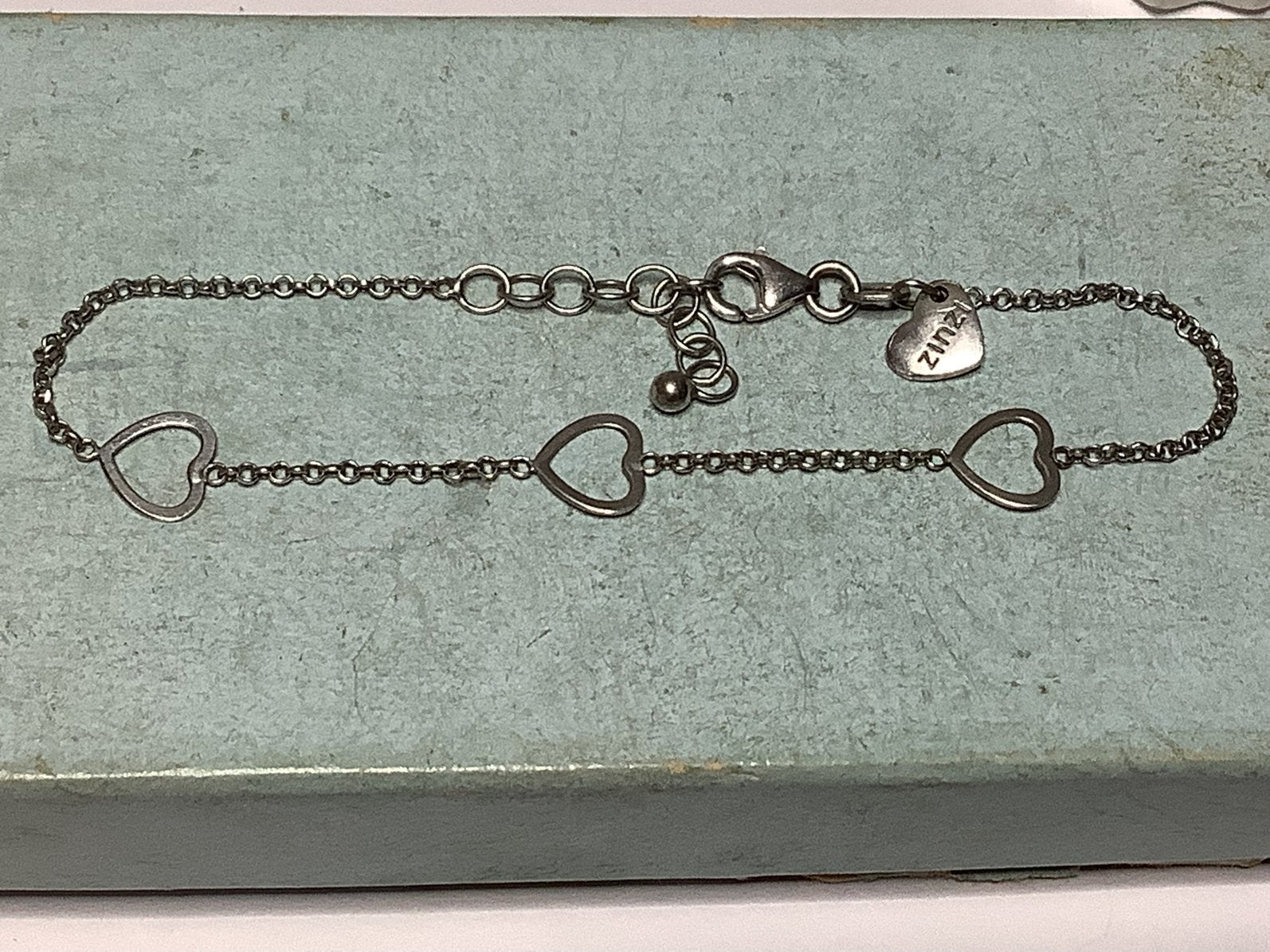 ZILVER 925 ZINZI ARMBAND MET HARTEN, Verzenden, Zilver, Armband