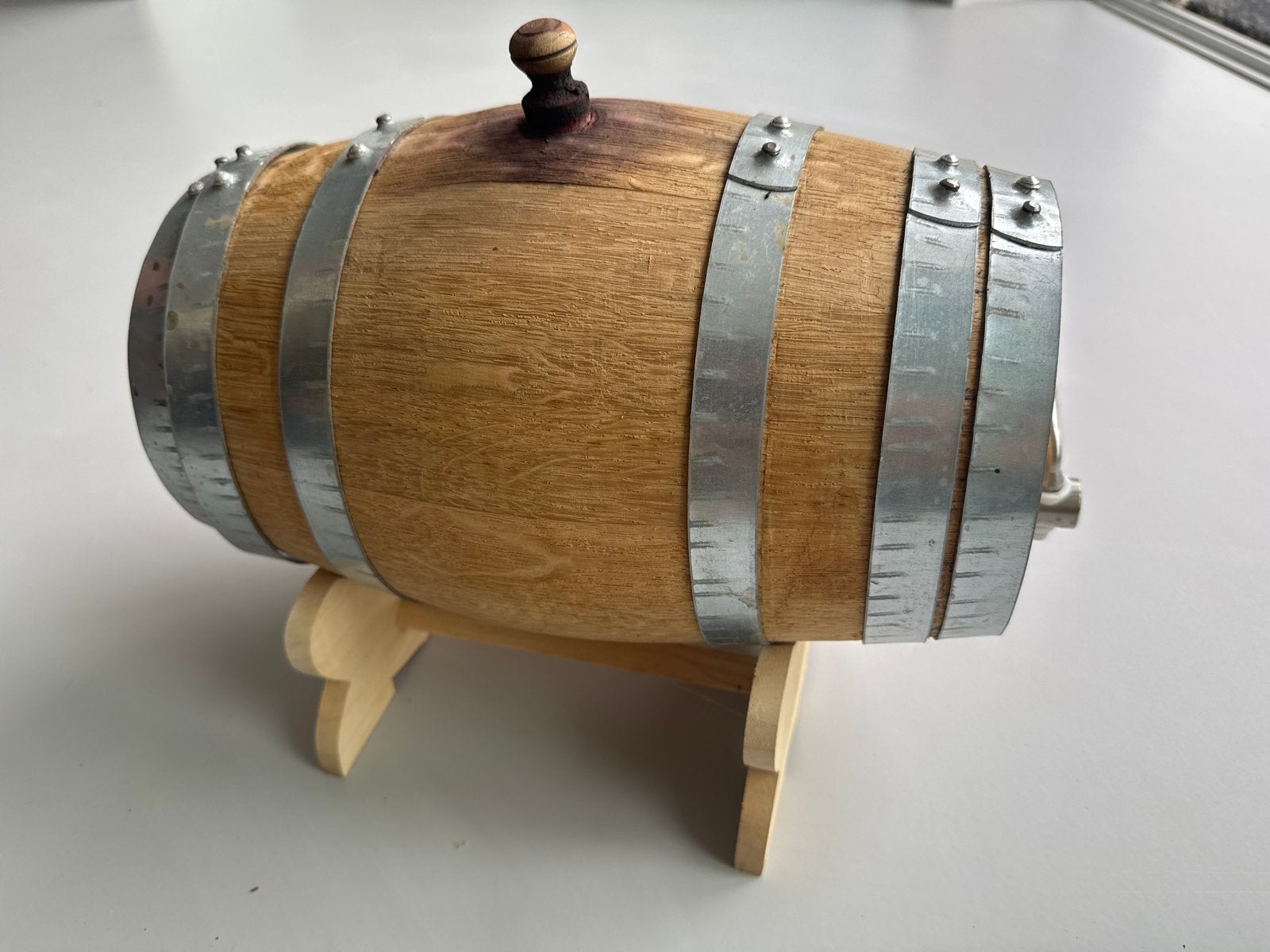 Houten Wijnvat 5L met Kraan en Standaard, Ophalen of Verzenden, Gebruikt