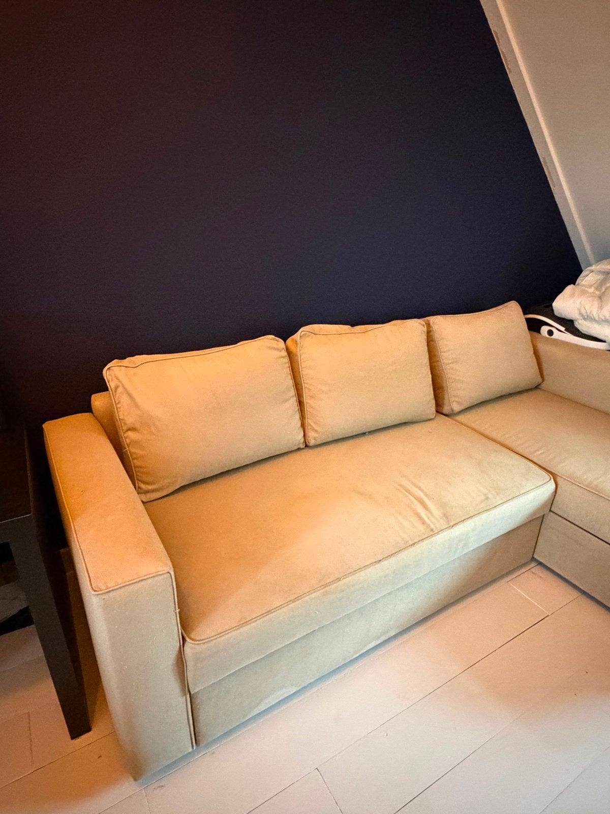 Ikea Manstad slaapbank met opbergruimte, Huis en Inrichting, Slaapkamer | Slaapbanken, Ophalen, Gebruikt, Beige, Tweepersoons