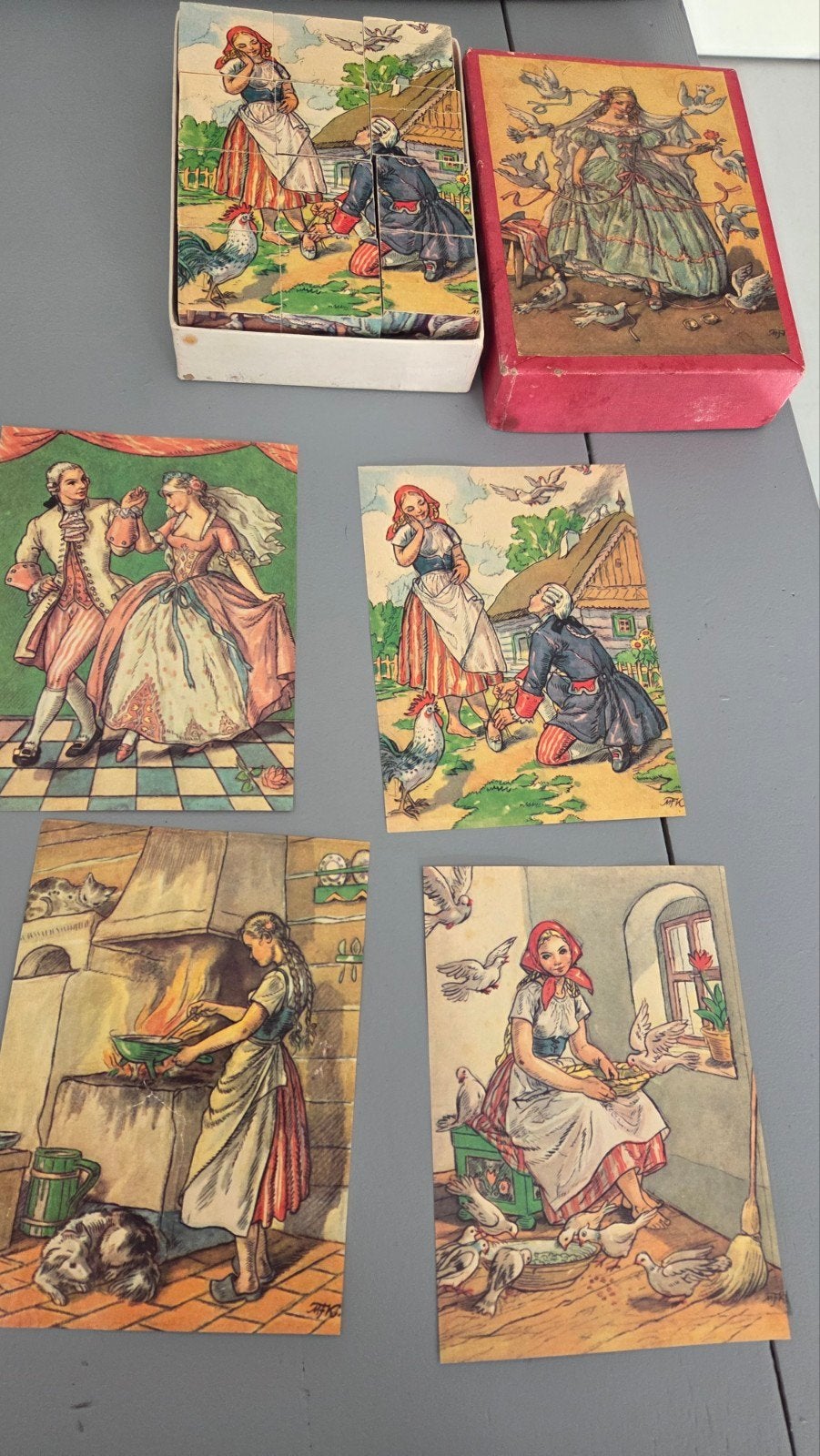 Franse houten puzzel 6 delig Assepoester uit 1934, Ophalen of Verzenden