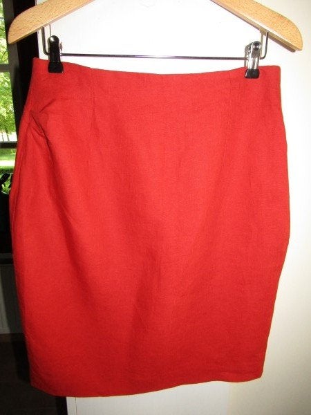 F1561 PAUW mt 36-38 rok rood linnen, Kleding | Dames, Verzenden, Pauw, Zo goed als nieuw, Knielengte