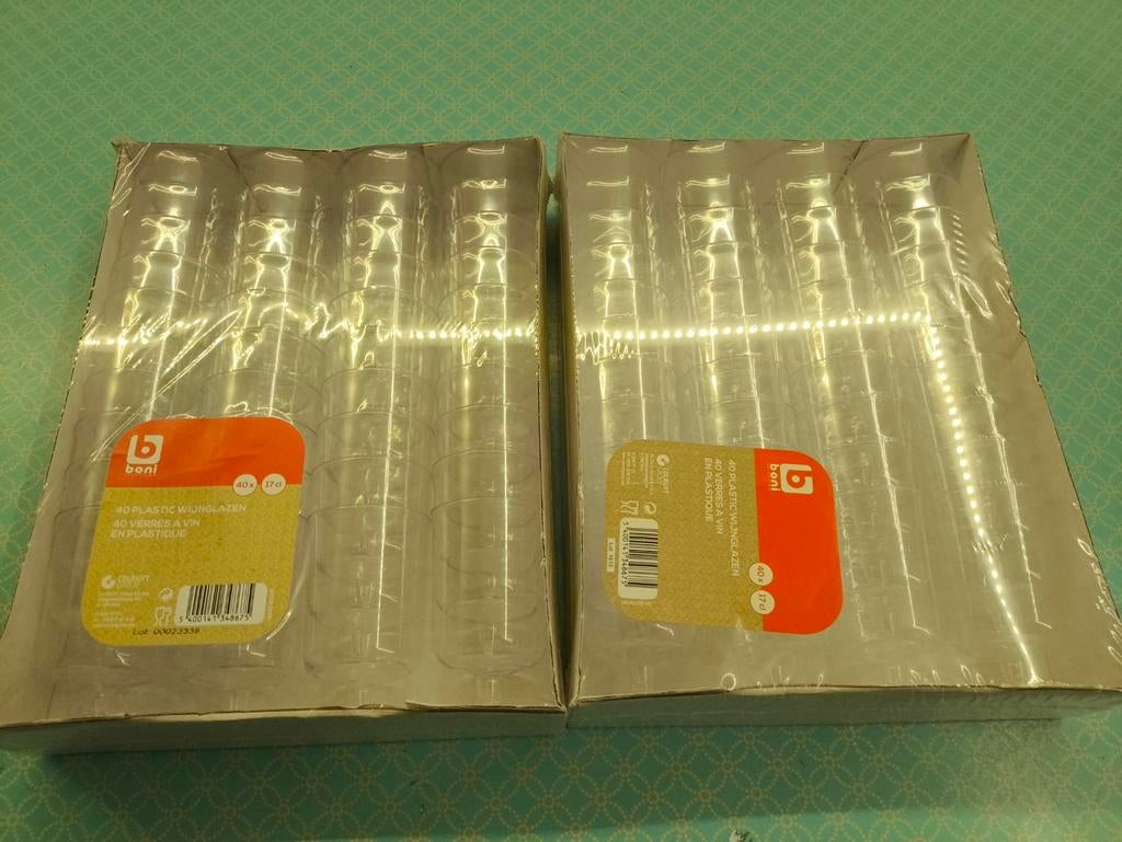 80 x plastic wijnglazen 17CL wegwerp *ongeopende verpakking*, Ophalen of Verzenden