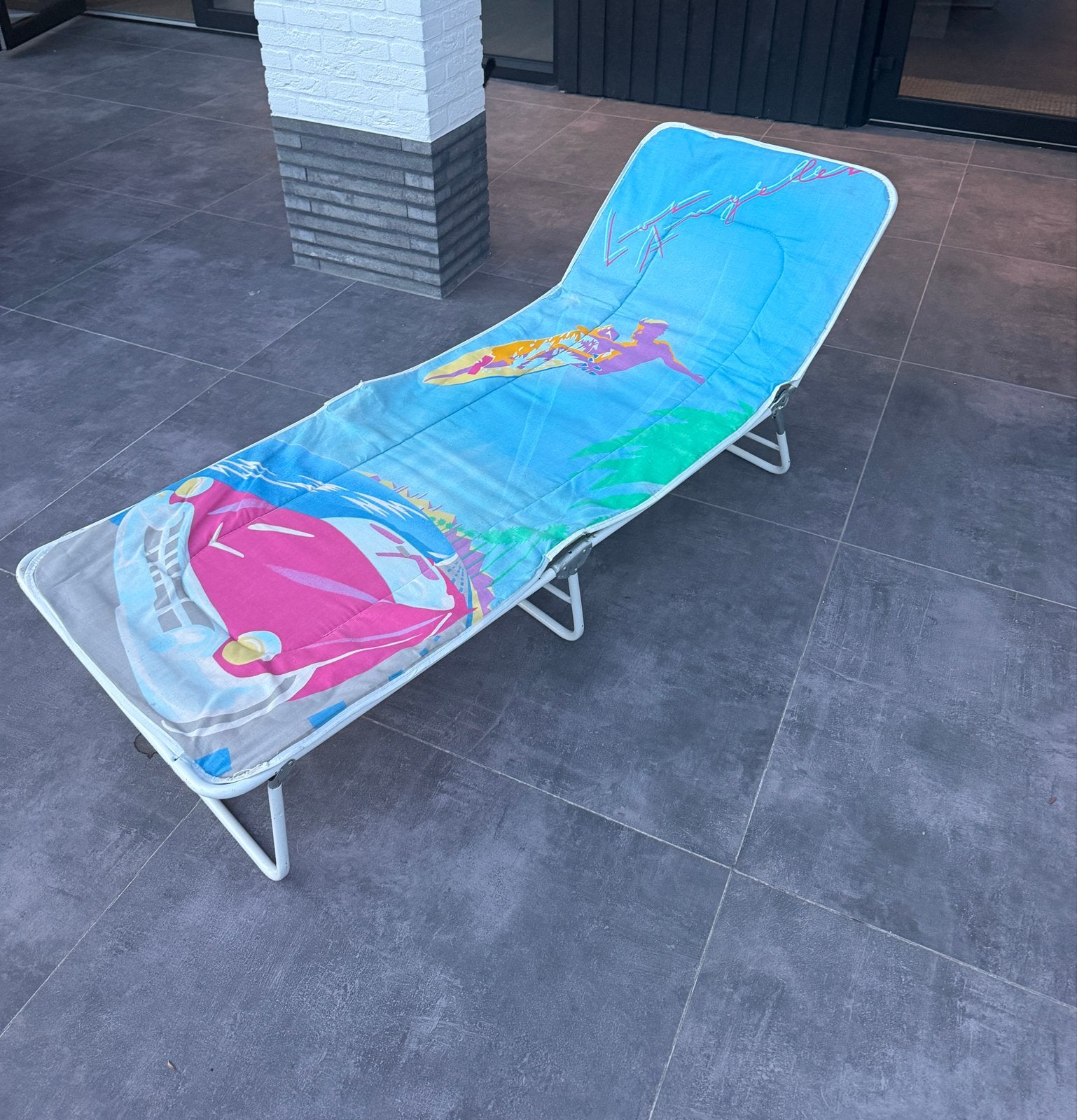Retro strandbed/zonnebed Inklapbaar en verstelbaar, Tuin en Terras, Ophalen, Gebruikt, Metaal, Inklapbaar