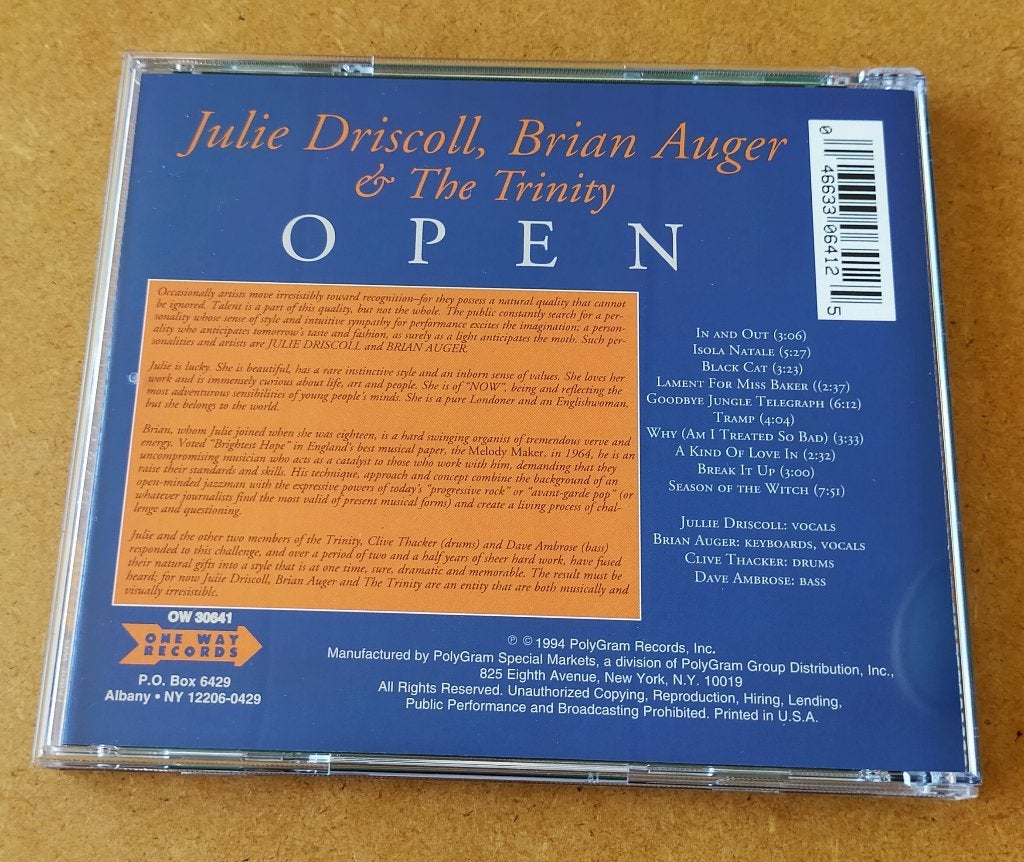 Julie Driscoll Brian Auger & The Trinity - Open CD 1967/1994, Ophalen of Verzenden, Zo goed als nieuw, Progressive Rock