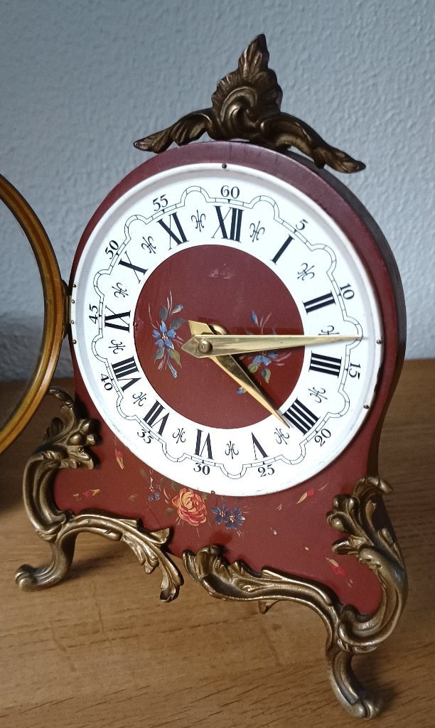Orfac tafelklok (Boulle stijl) 8 daags - mechanisch- 50/60s, Antiek en Kunst, Antiek | Klokken, Ophalen of Verzenden