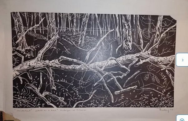 Linosnede Herman Bieling (1887-1964), Ophalen, Overige technieken, 24 cm, 20 cm