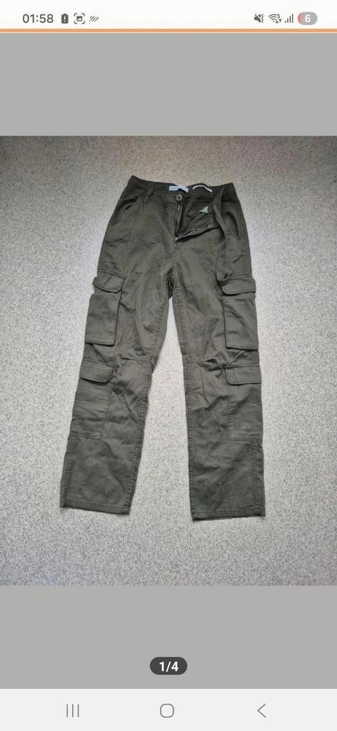 Bershka Cargo Broek - Groen, Zo goed als nieuw, Maat 36 (S), Lang, Groen