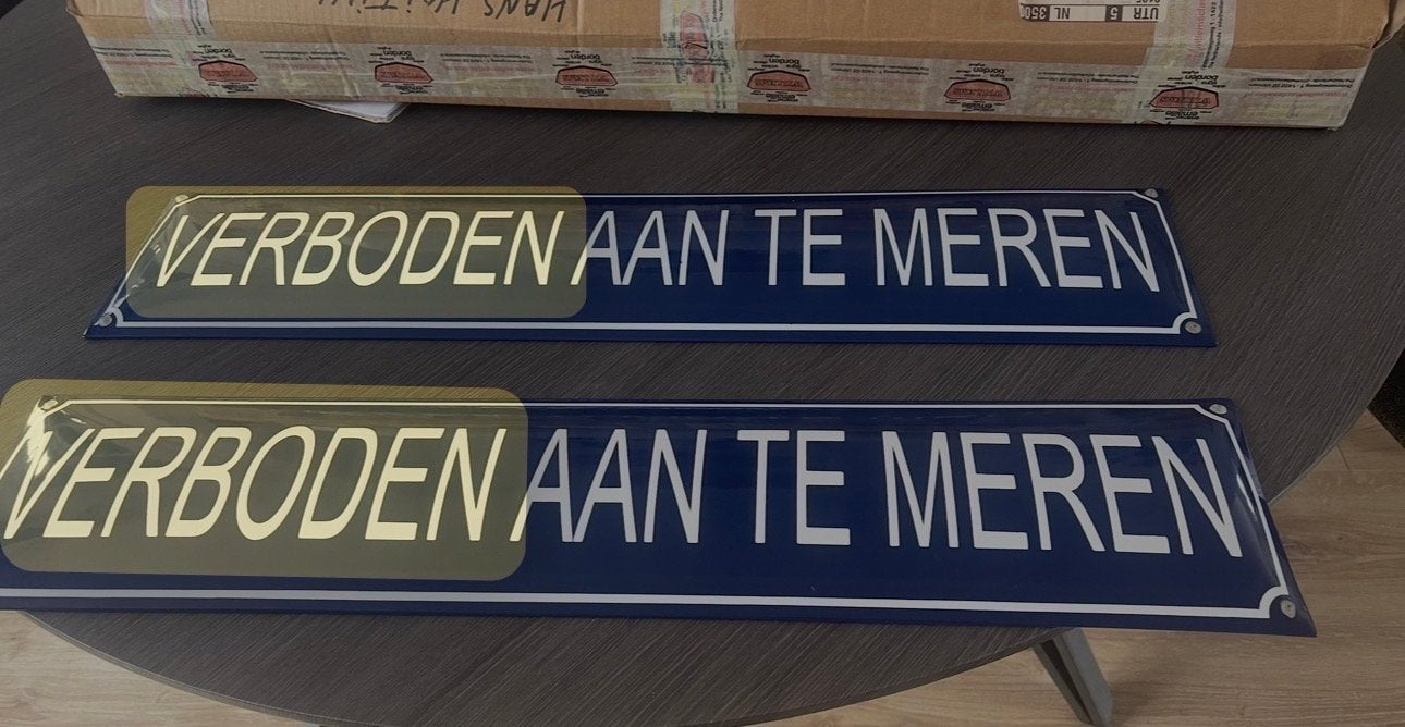 Emaille bord "VERBODEN AAN TE MEREN" - Nieuw in doos, Ophalen of Verzenden