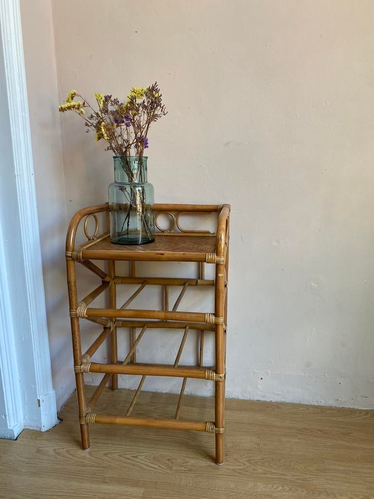 Vintage rotan sidetable/ bijzettafel, Huis en Inrichting, Tafels | Sidetables, 50 tot 100 cm, Rond, Ophalen of Verzenden, Zo goed als nieuw