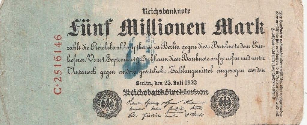5 millionen mark 1923, Postzegels en Munten, Ophalen of Verzenden, Duitsland, Los biljet