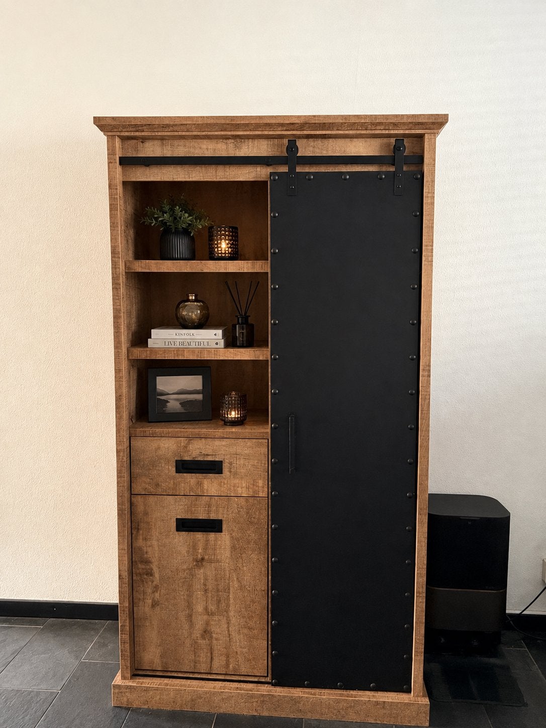 Mango Houten Kast en TV-meubel Set - Industrieel Design, Ophalen, 100 tot 150 cm, Zo goed als nieuw, 150 tot 200 cm