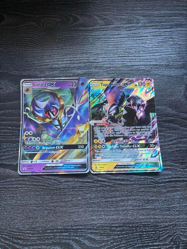 Pokémon GX Kaarten: Lunala GX & Tapu Koko GX, Verzenden, Gebruikt, Meerdere kaarten