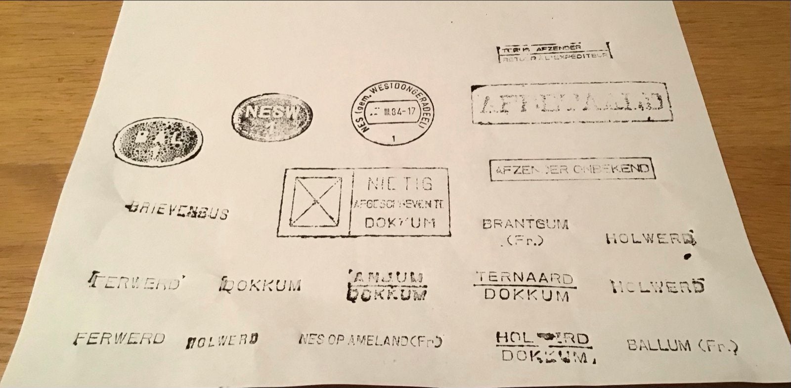 PTT post Stempels Dokkum, Holwerd, Ferwerd e.a. Friesland, Ophalen of Verzenden, Beschreven, Nederland