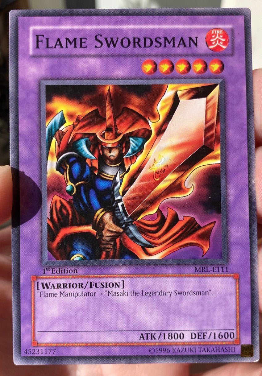 Yu-Gi-Oh! Faded Flame Swordsman MRL-E 1st Edition Old Print, Ophalen of Verzenden, Gebruikt, Losse kaart