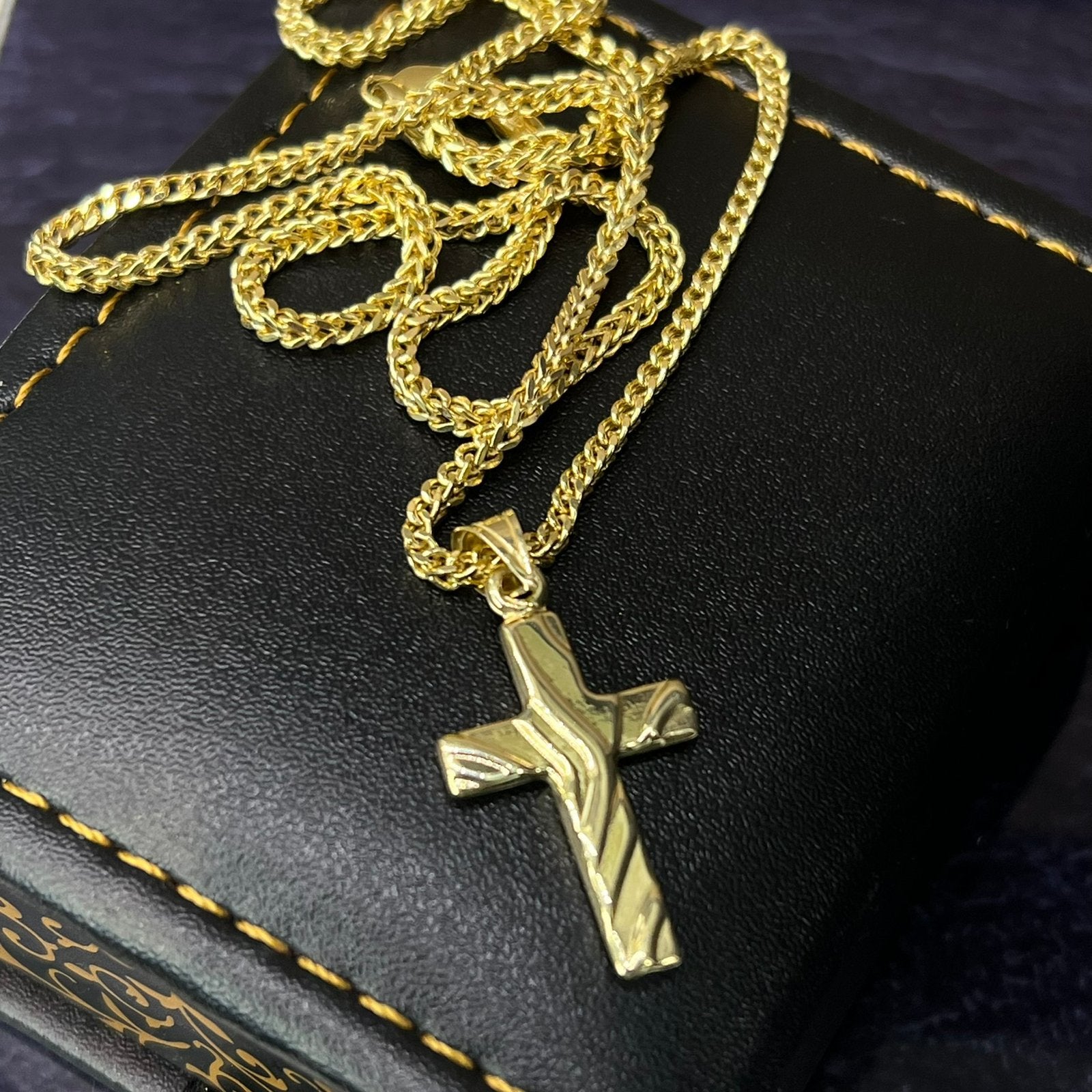 14k gouden ketting met kruis vossenstaart schakel, Ophalen of Verzenden, Nieuw, Goud