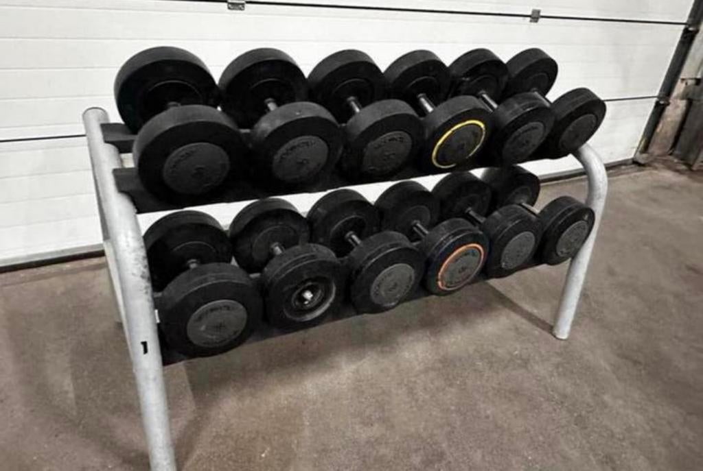 Technogym Dumbells 30kg t/m 42kg + Opbergrek, Ophalen, Gebruikt, Dumbbell