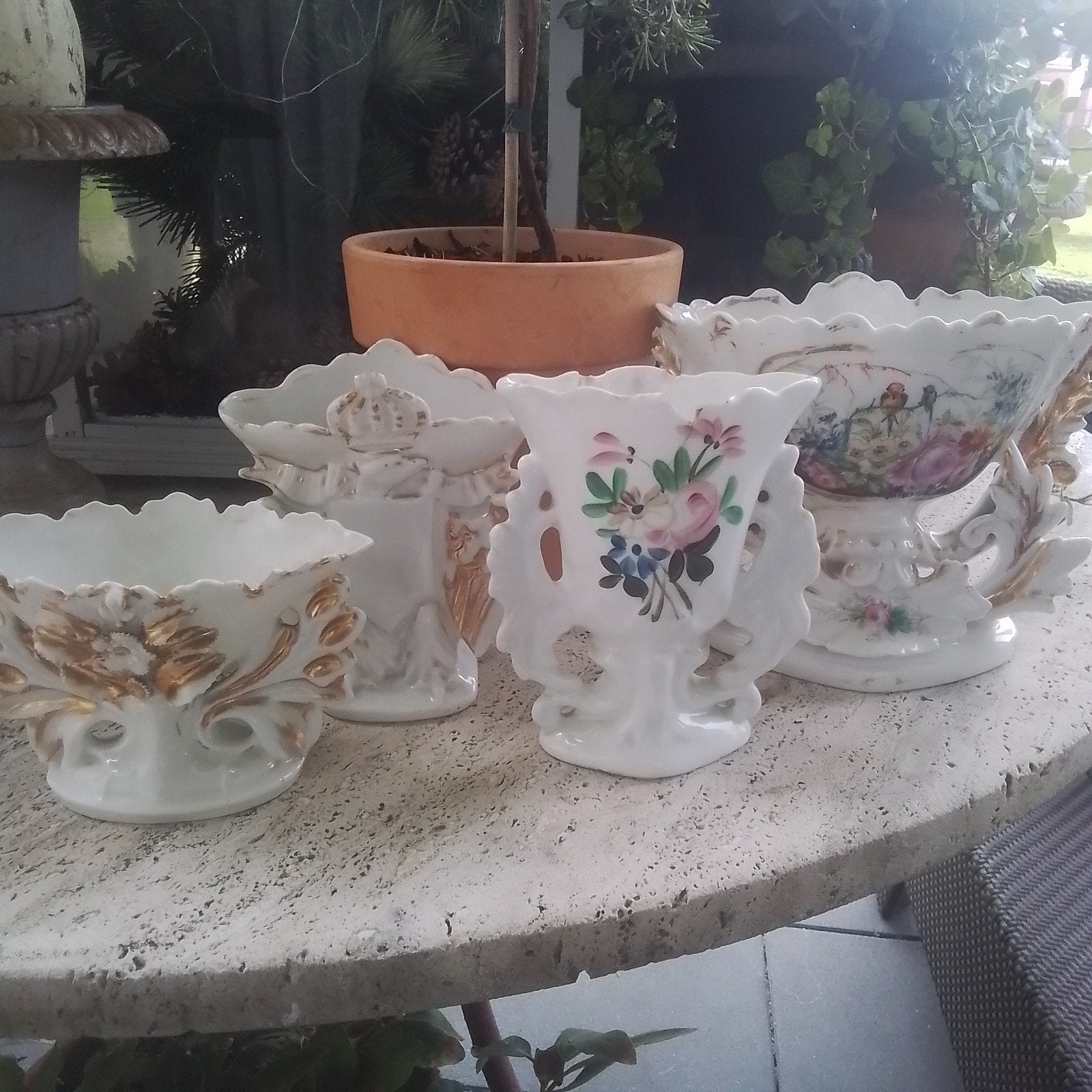 4 Antieke Franse bruids vazen in brocante staat, Antiek en Kunst, Ophalen of Verzenden