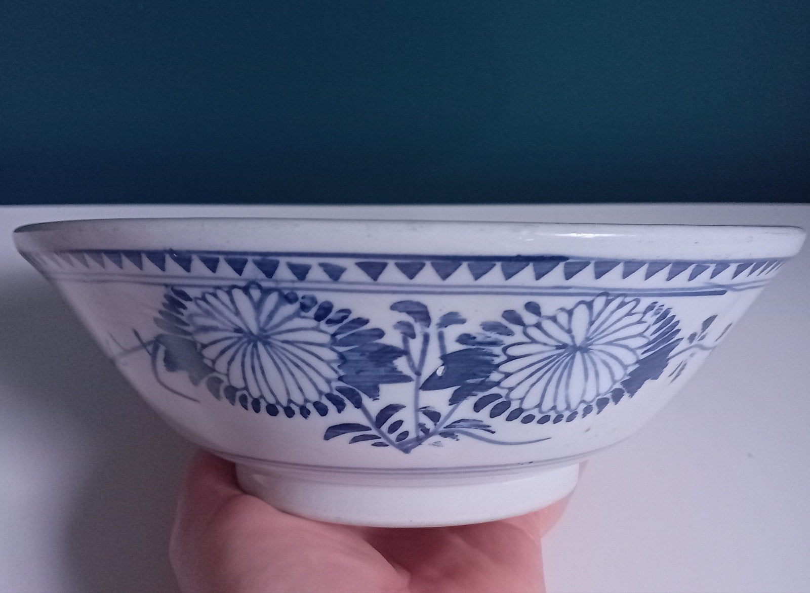 Oude Chinese rijst kom, blauw-wit porselein, Ophalen of Verzenden