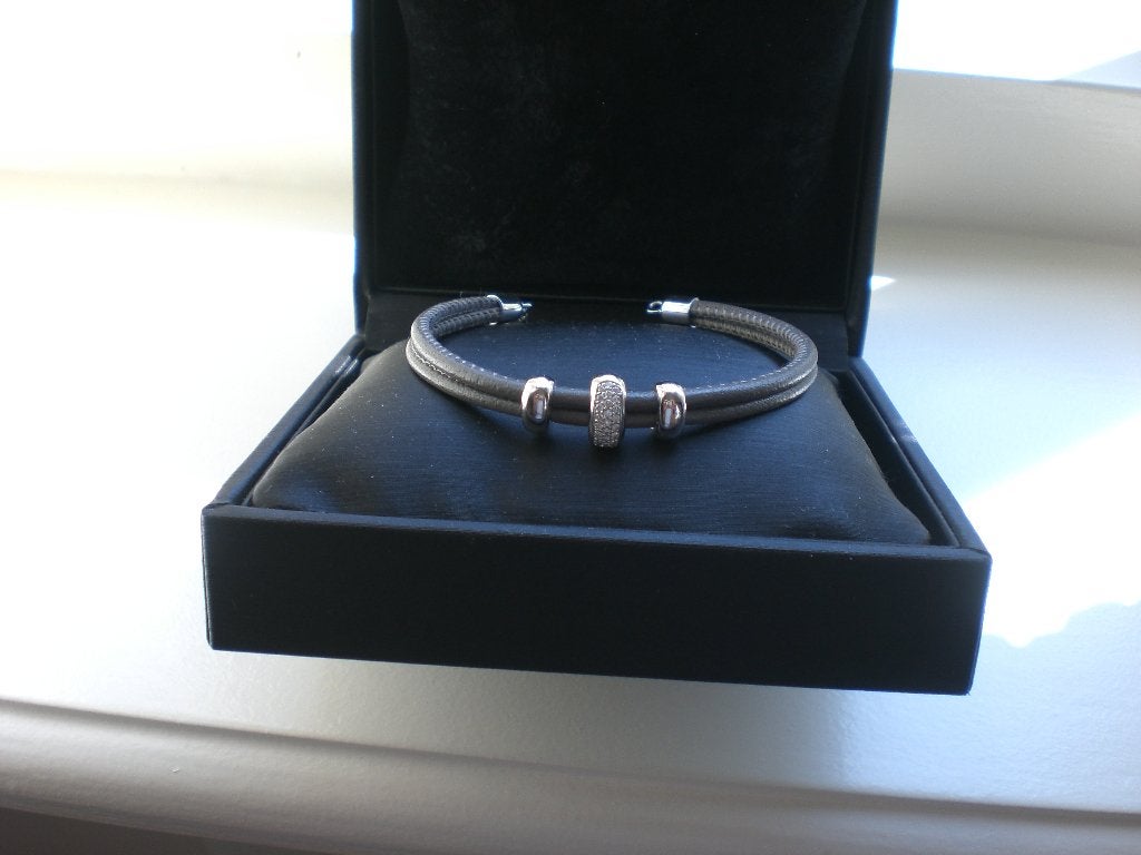Leren Armband Witgoud en Diamant, Verzenden, Wit, Nieuw, Met edelsteen