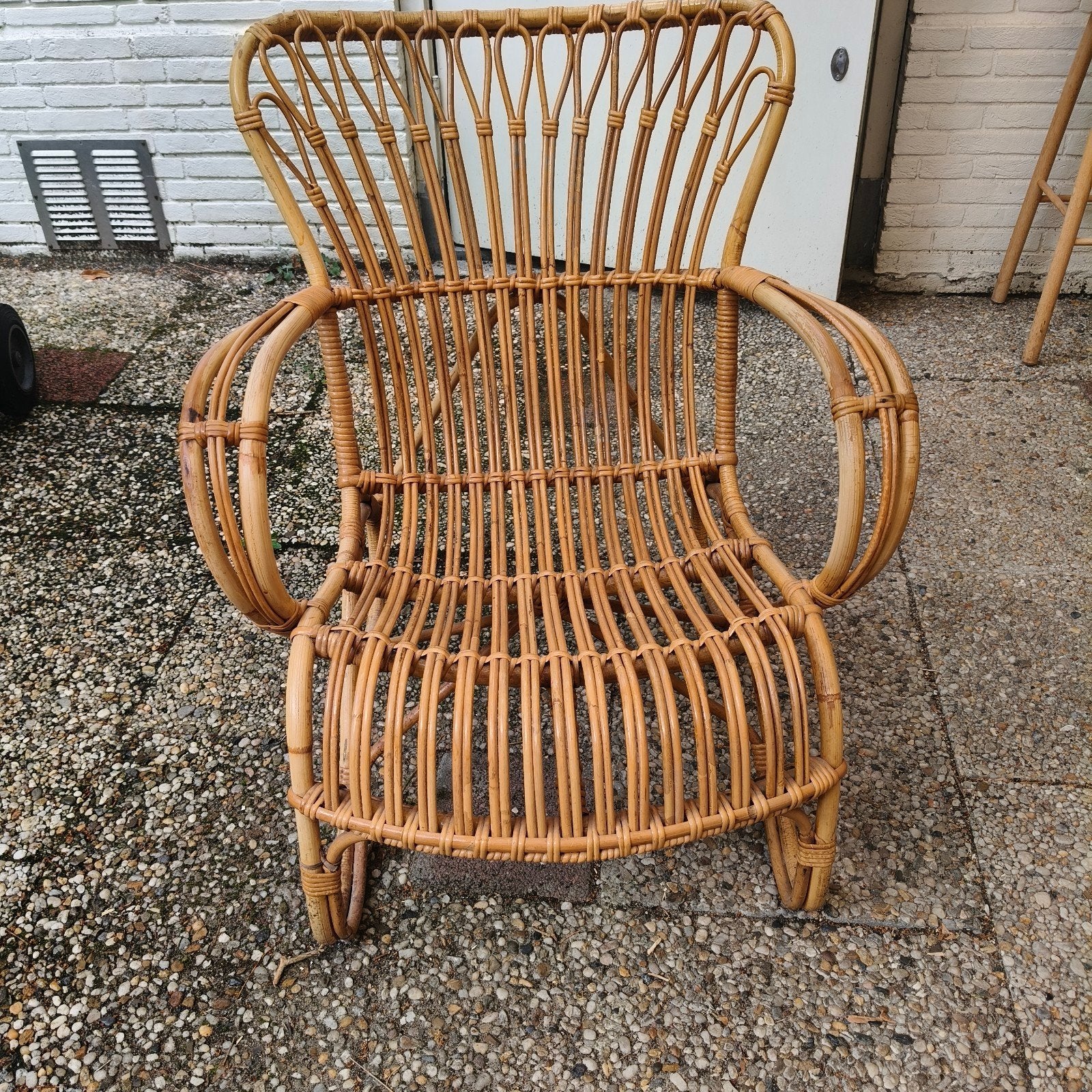 Vintage rotan stoelen en salontafel set, Ophalen, Gebruikt, Twee, Bruin