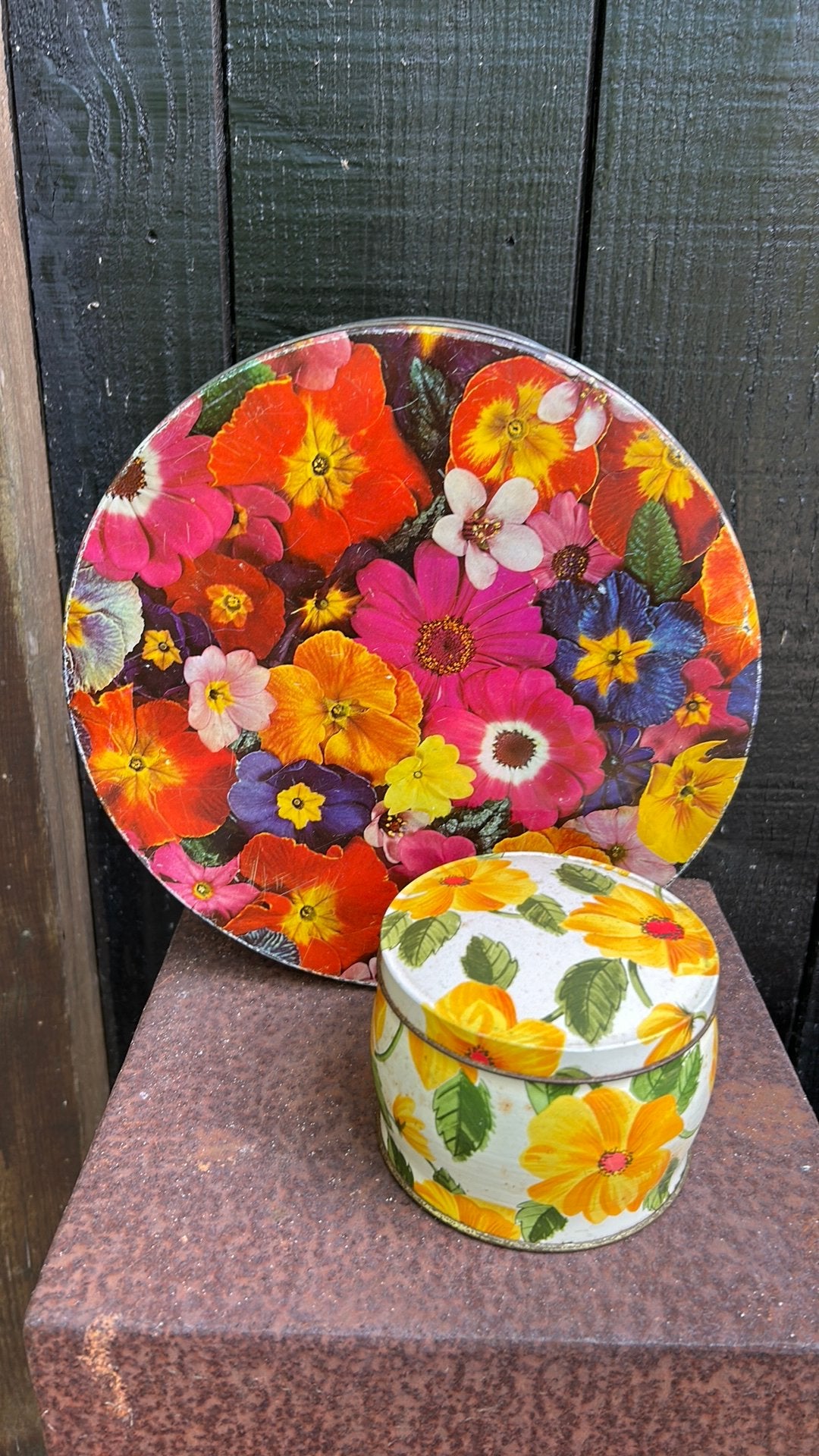 2 vintage blikken met bloemen, Ophalen of Verzenden, Gebruikt
