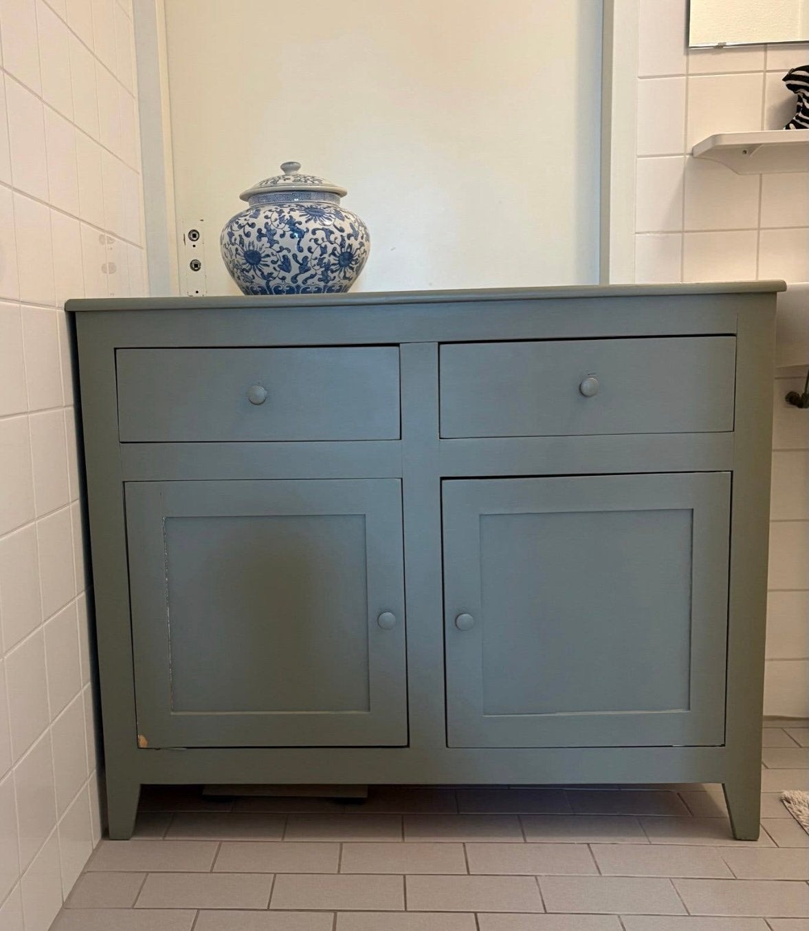 Dressoir groen met deuren en lades, Ophalen, Gebruikt, Eikenhout, 50 tot 100 cm