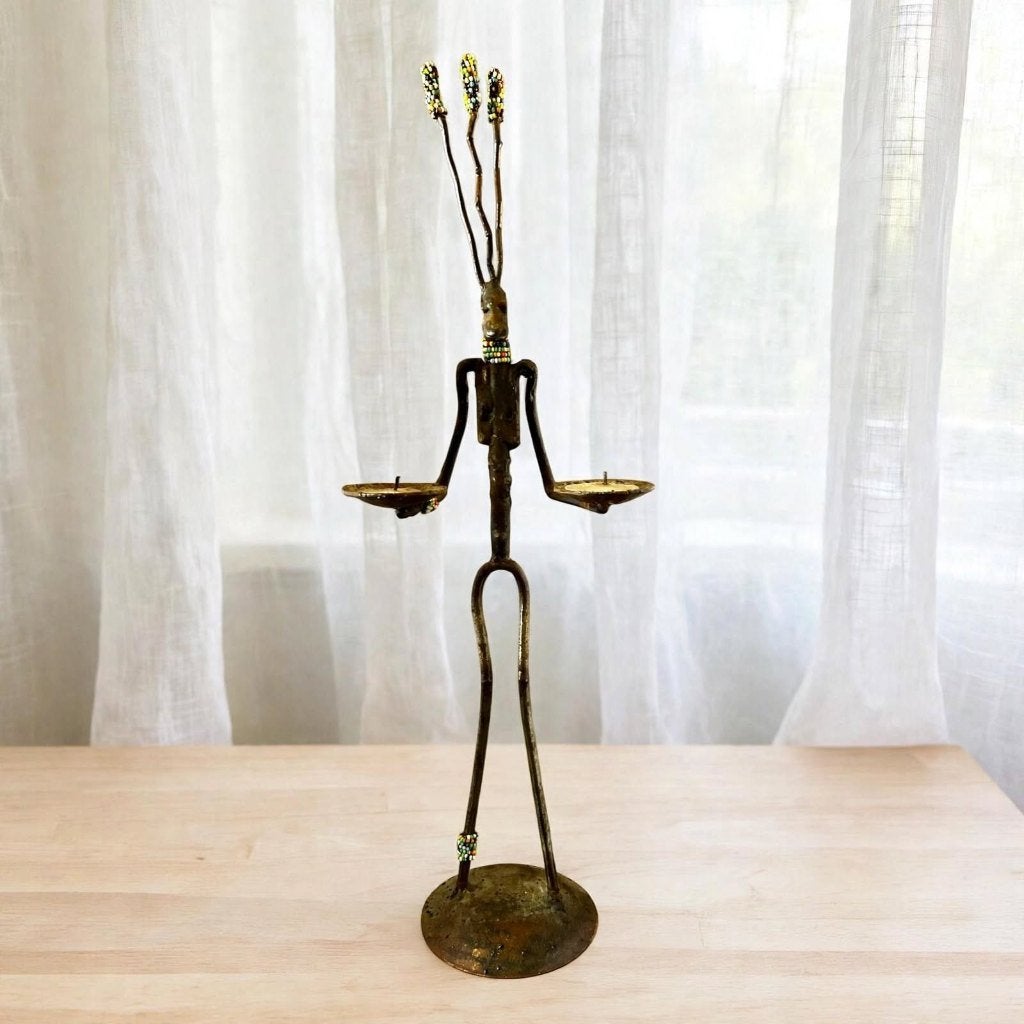 Unieke Vintage Metalen Figuur Kaarsenhouder -Jaren 70, Ophalen of Verzenden, Overige materialen