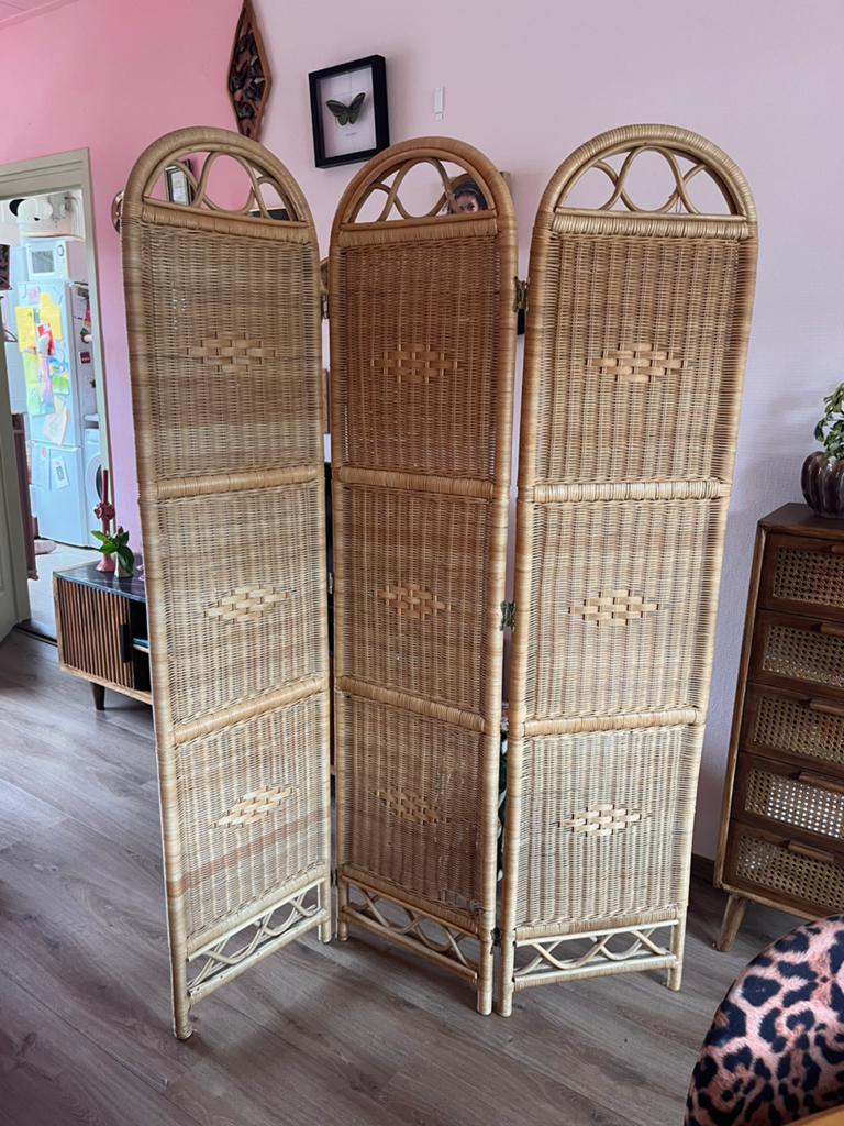 Vintage rotan kamerscherm roomdevider, Ophalen, Zo goed als nieuw
